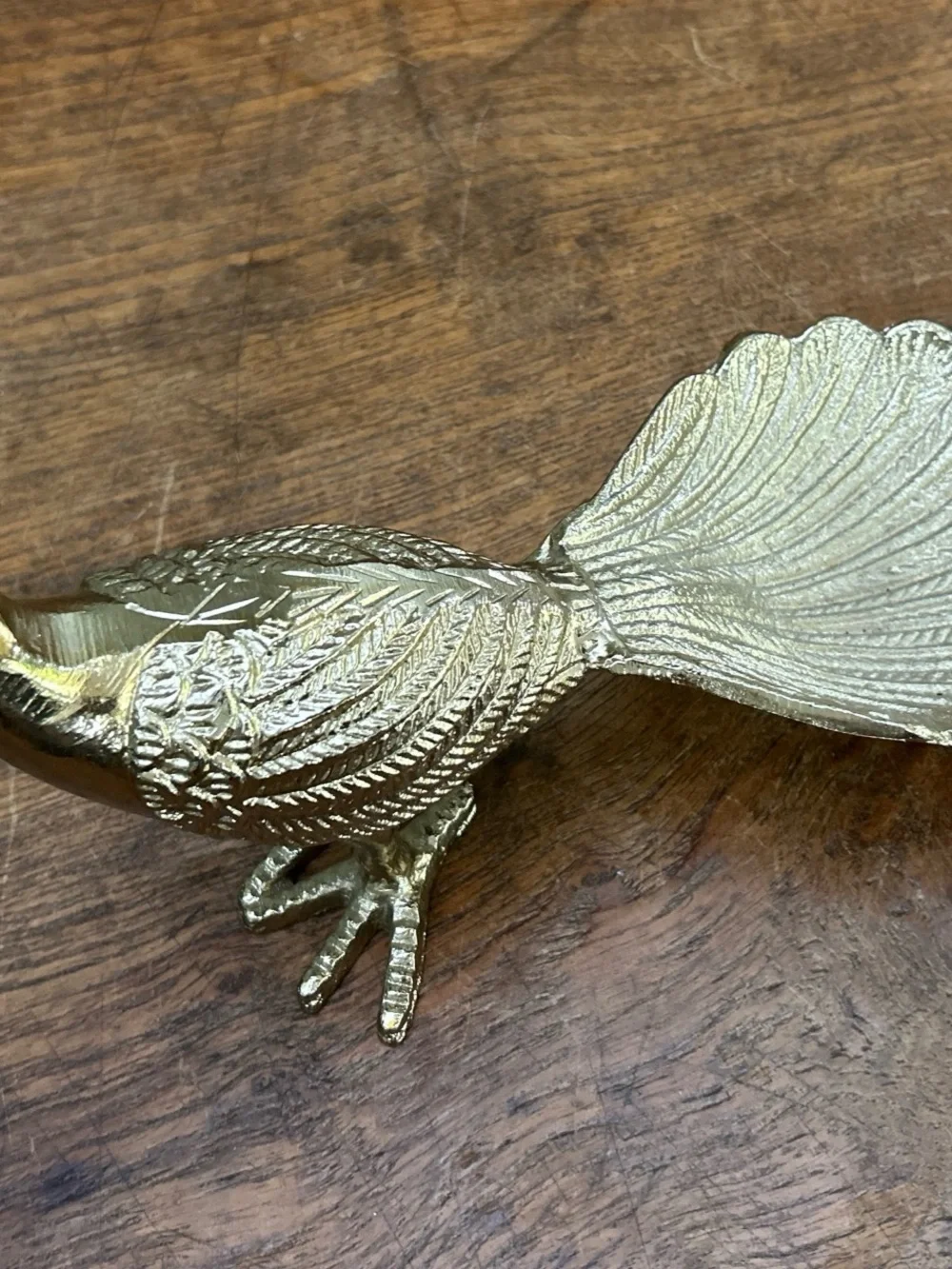 Vintage Gold Brass Peacock Trinket Dish MCM Jewelry Holder, 10x8.5x5 Inches